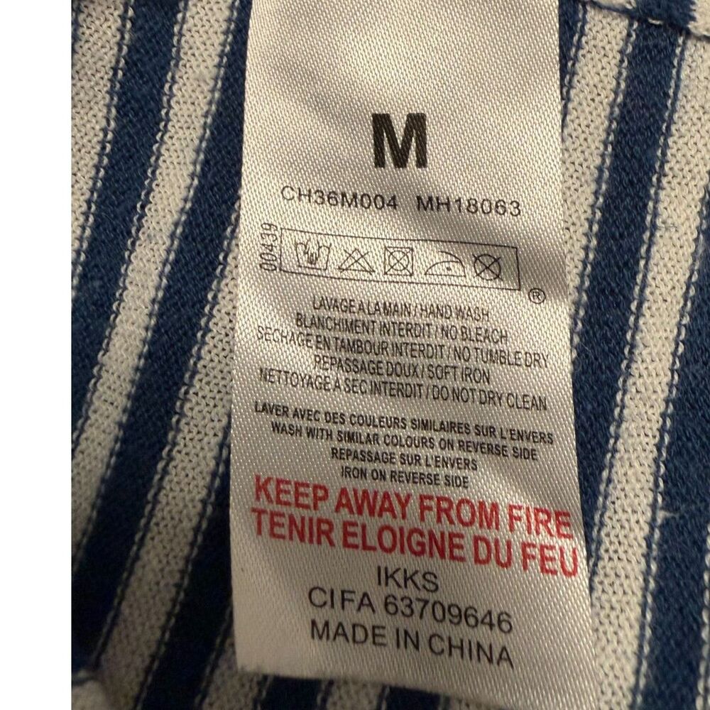 IKKS Linen Cotton Striped Sweater Mens M Lightweight Blue White Pocket - Picture 8 of 12